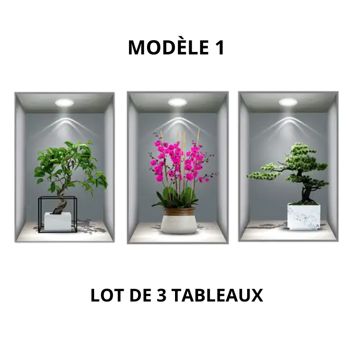 Lot De 3 Tableaux Stickers Avec Effet Réel 3D Grands Modèles 60 x 40 CM