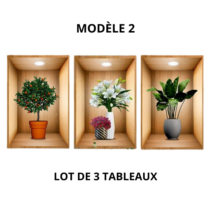 Lot De 3 Tableaux Stickers Avec Effet Réel 3D Grands Modèles 60 x 40 CM