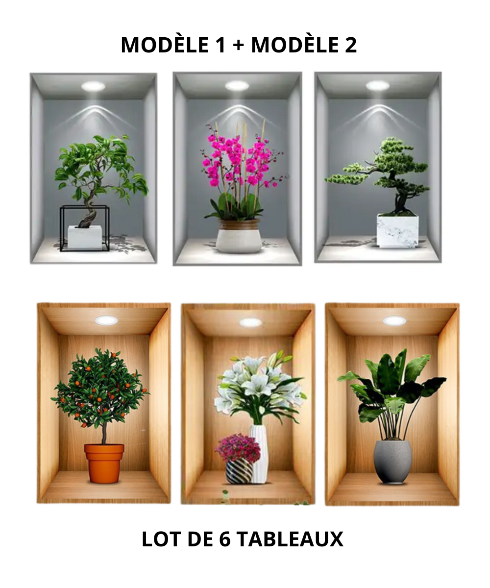 Lot De 3 Tableaux Stickers Avec Effet Réel 3D Grands Modèles 60 x 40 CM