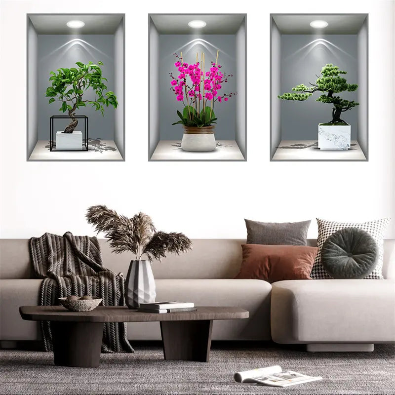 Lot De 3 Tableaux Stickers Avec Effet Réel 3D Grands Modèles 60 x 40 CM