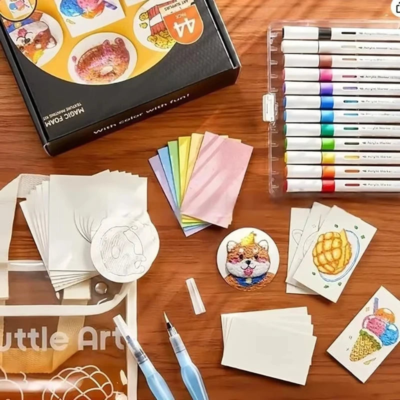 Kit de Peinture Texturée Magique 3D avec Stylos Effet Mousse