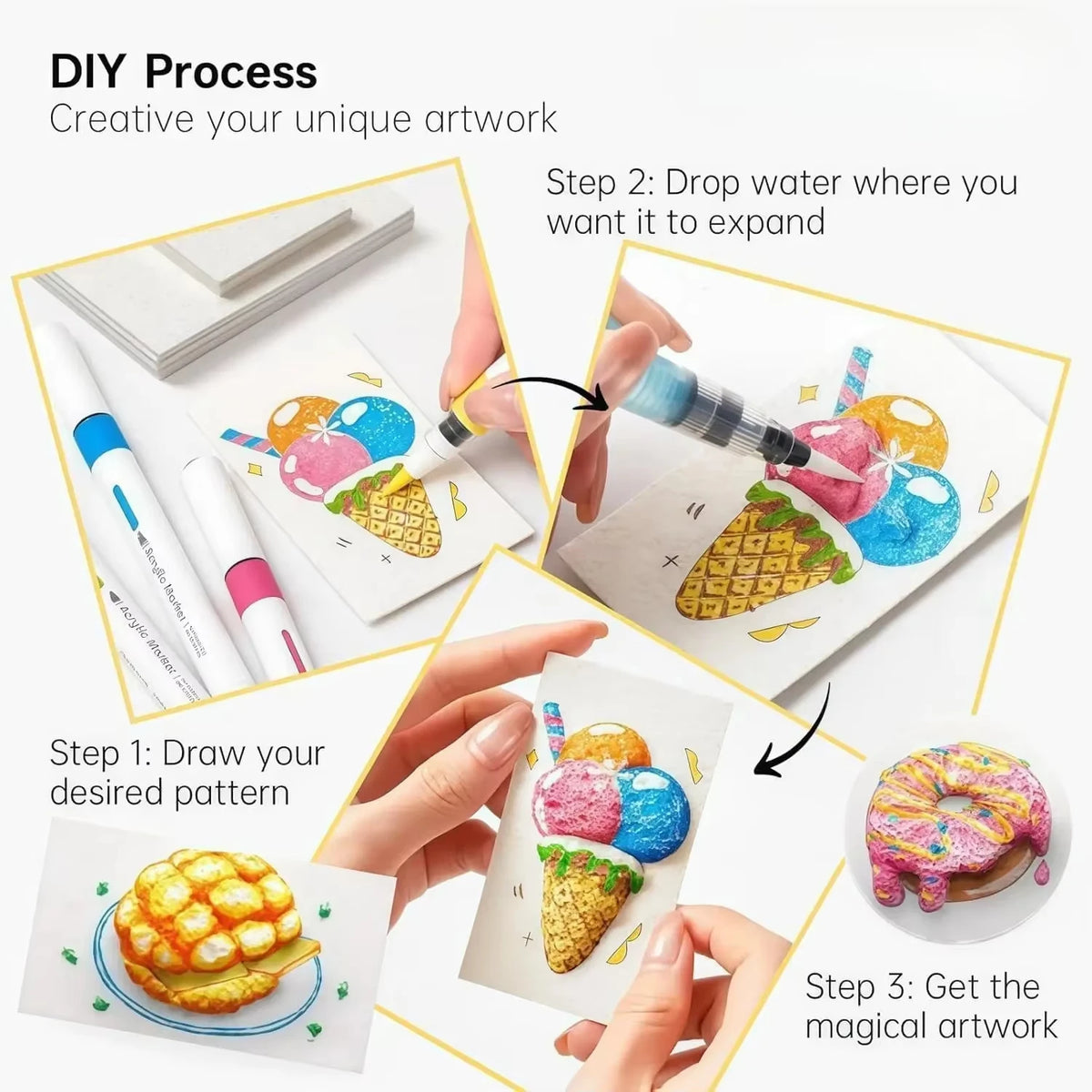 Kit de Peinture Texturée Magique 3D avec Stylos Effet Mousse