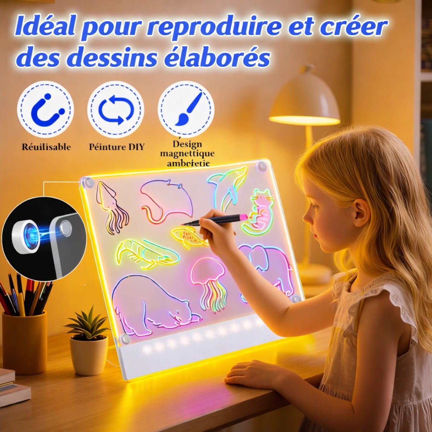Tableau de Dessin Lumineux Magique et Effacable