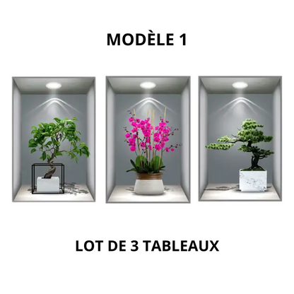 Lot De 3 Tableaux Stickers Avec Effet Réel 3D Grands Modèles  60 x 40 CM