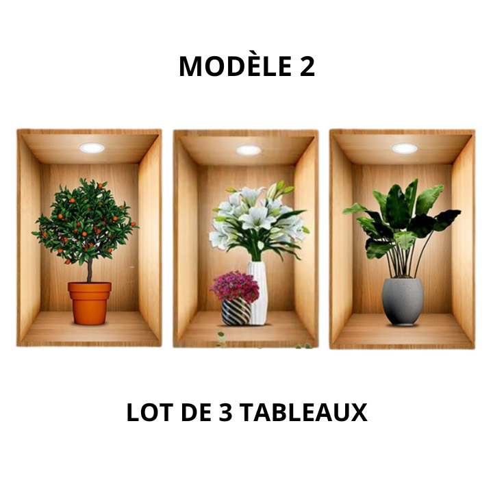 Lot De 3 Tableaux Stickers Avec Effet Réel 3D Grands Modèles  60 x 40 CM