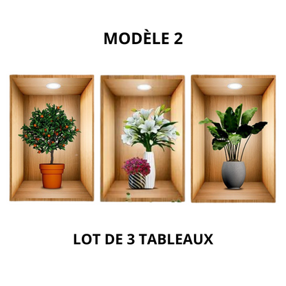 Lot De 3 Tableaux Stickers Avec Effet Réel 3D Grands Modèles  60 x 40 CM