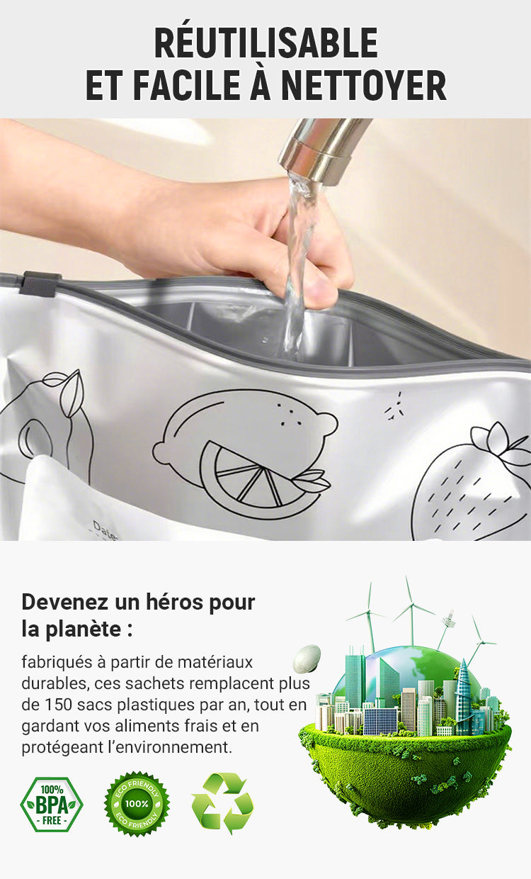 Sacs de Conservation Alimentaire_ Lavable et Réutilisable
