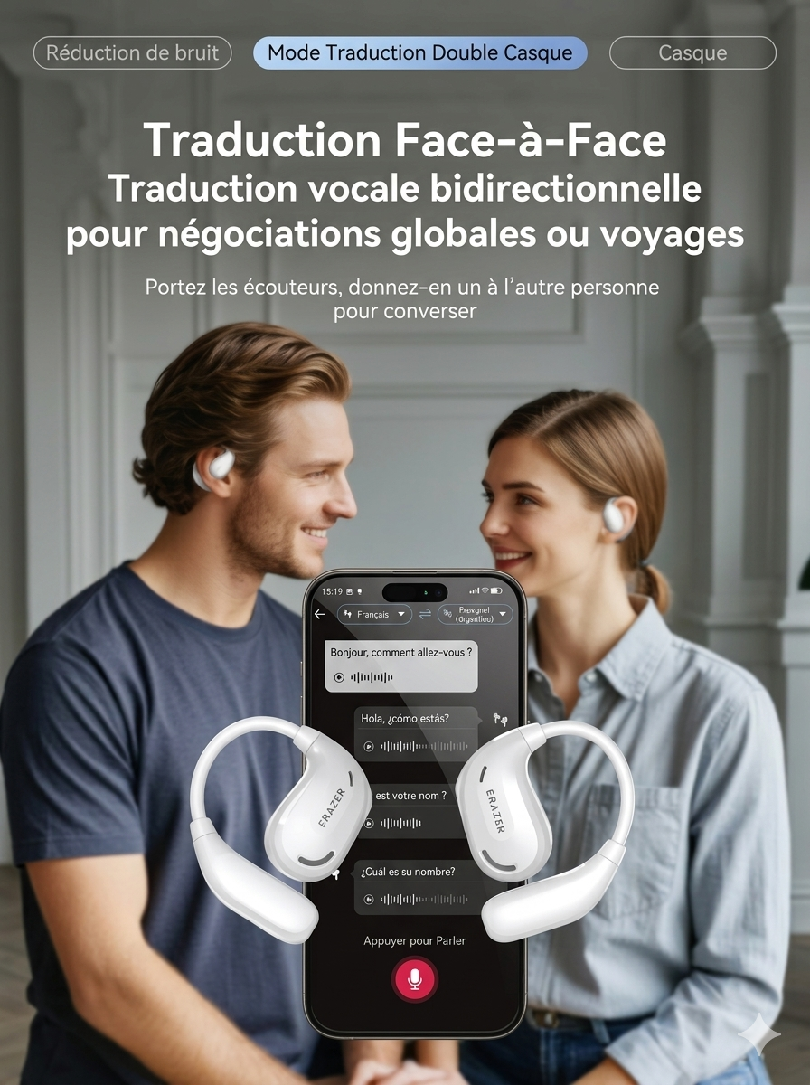 Écouteurs intelligents- Traducteur de 135 Langues en temps réel