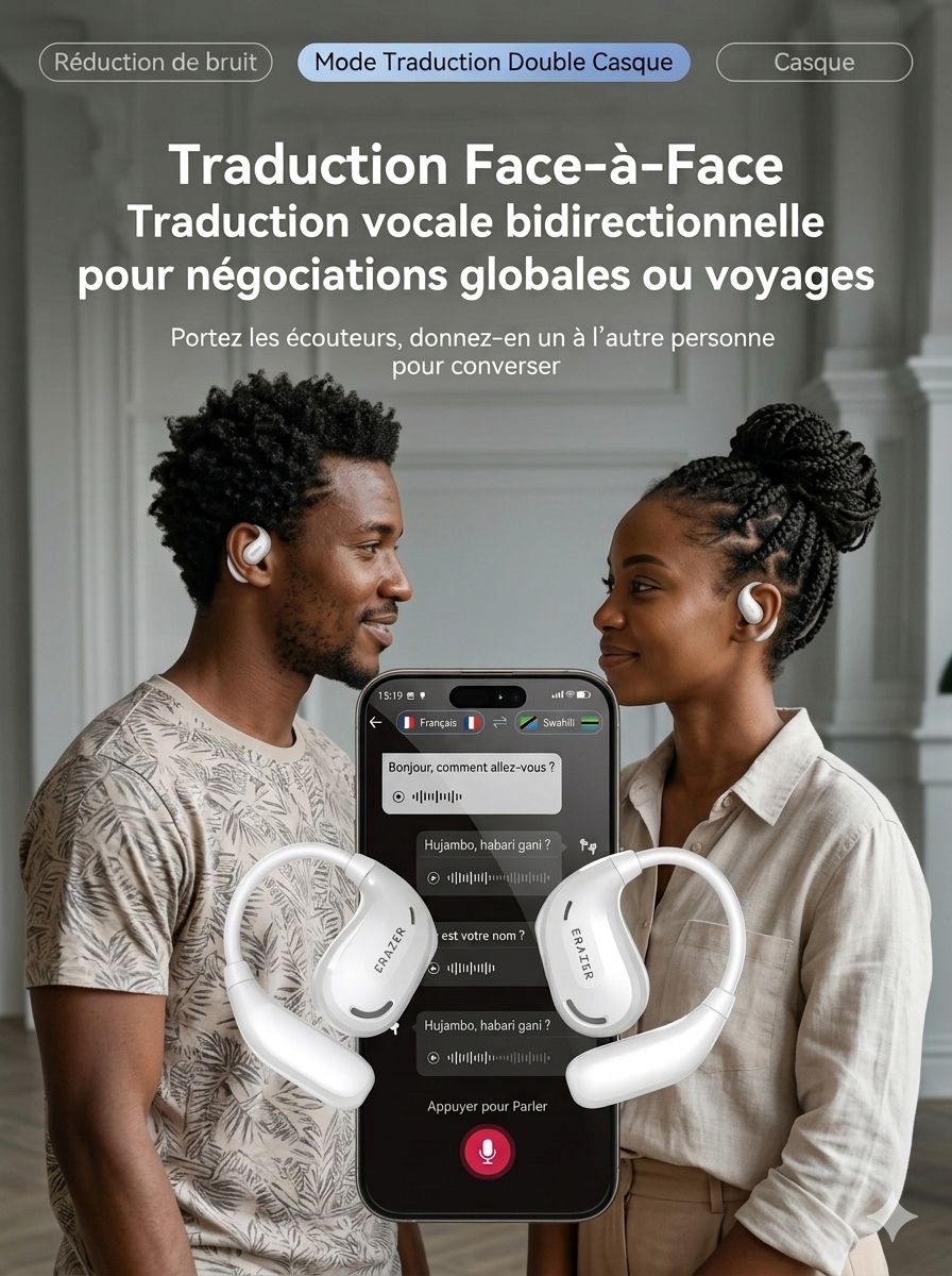 Écouteurs intelligents- Traducteur de 135 Langues en temps réel